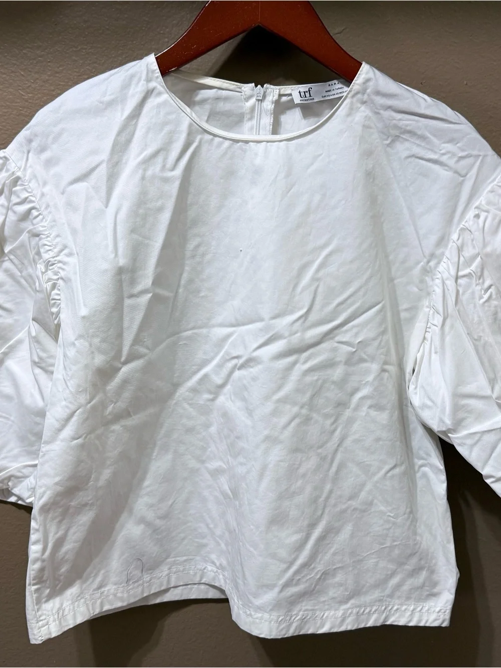 Zara TRF Crisp White Puff-Sleeve Blouse